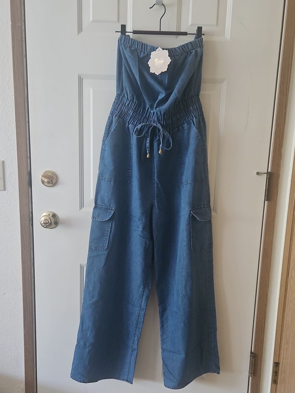 Strapless Wide-Leg Denim Jumpsuit - Blue